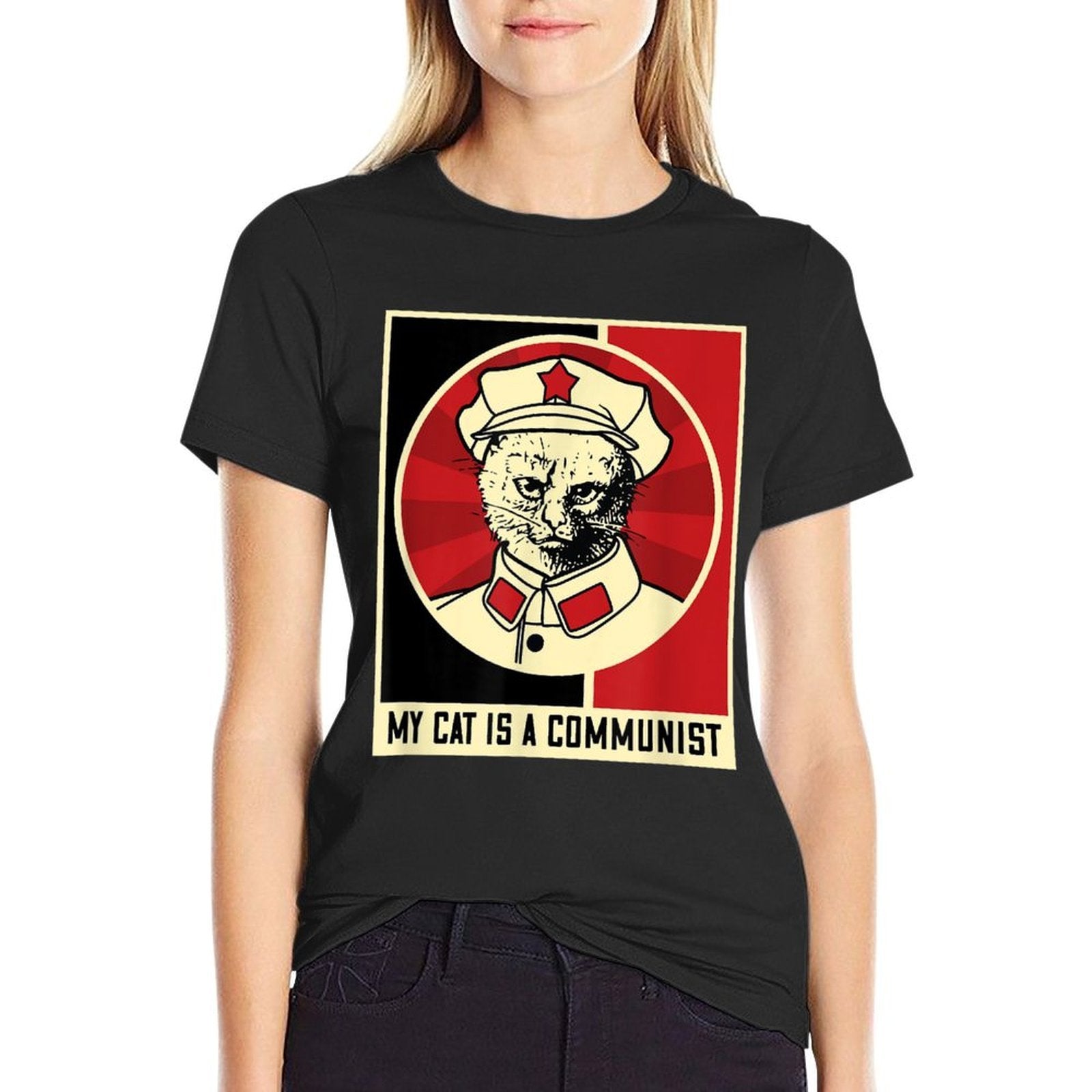 My Cat Is A Communist Vintage Political Satire Meme Men Women Kids  Lightweight T-Shirt