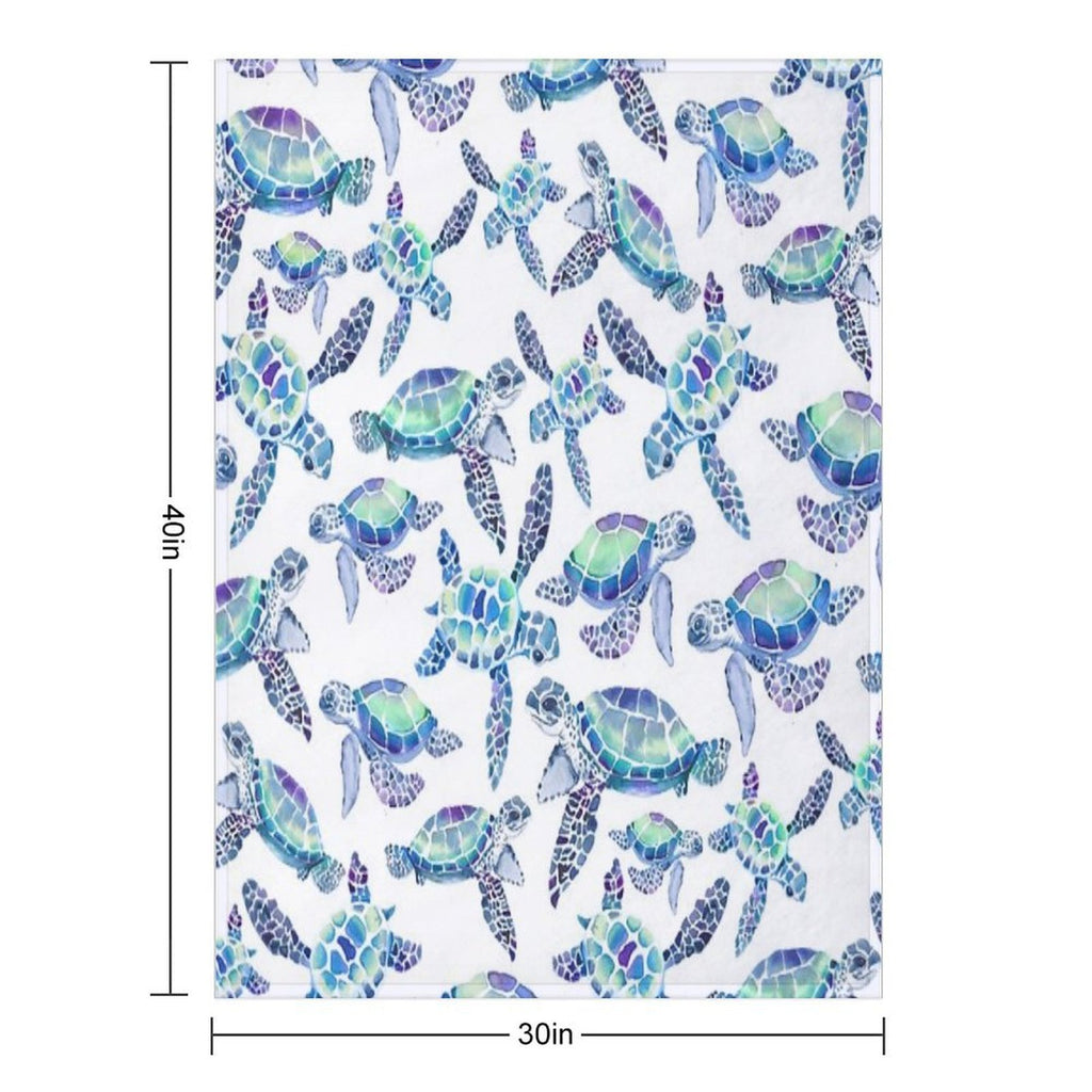 Turtles in Aqua And Blue Machine-washable Throw Blanket