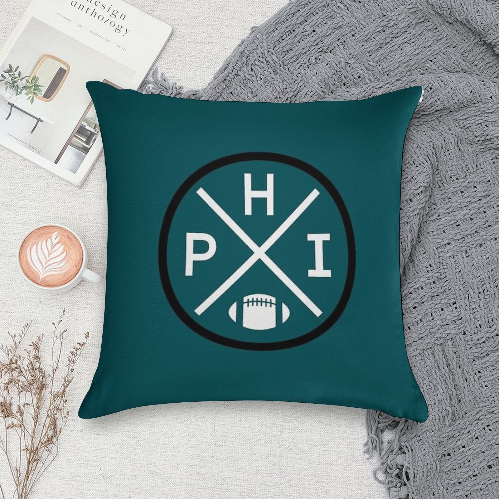 Retro Philadelphia Football Emblem Vintage PHI Soft Washable Throw Pillow