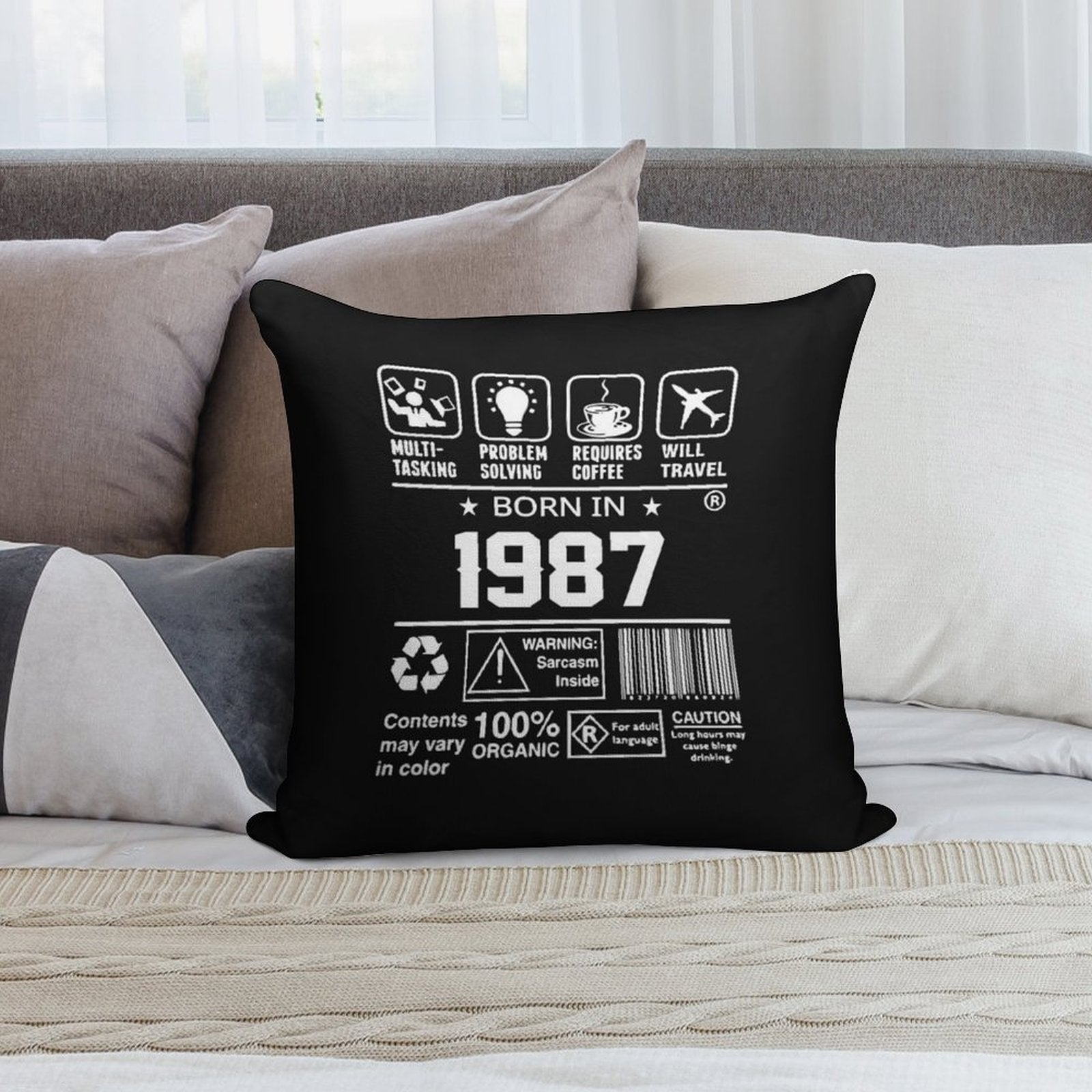 1987 Birthday Party Organic Soft Home Decor Throw Pillow