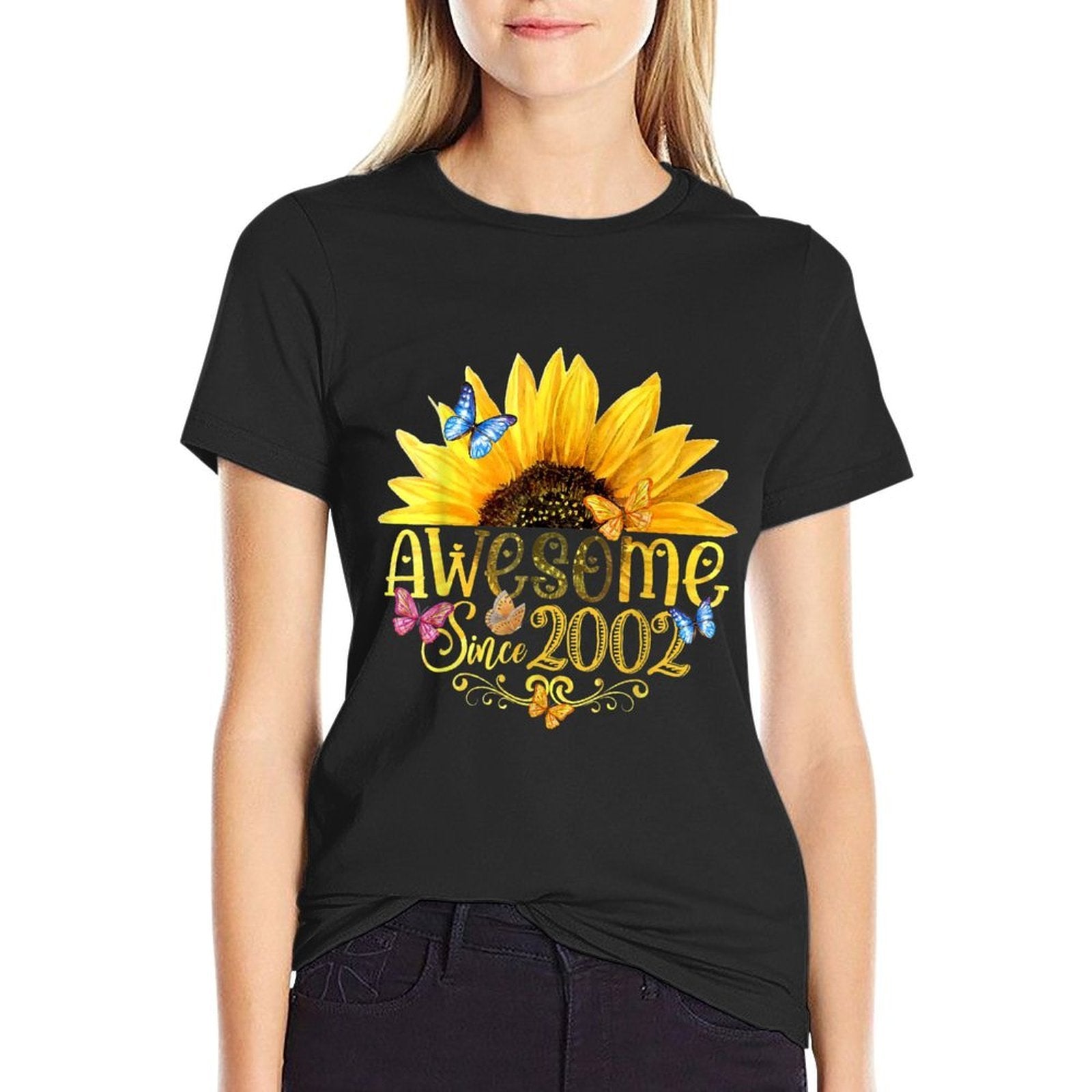 Awesome Since 2002 Sunflower 21st Birthday Vintage 2002  Cotton T-Shirt