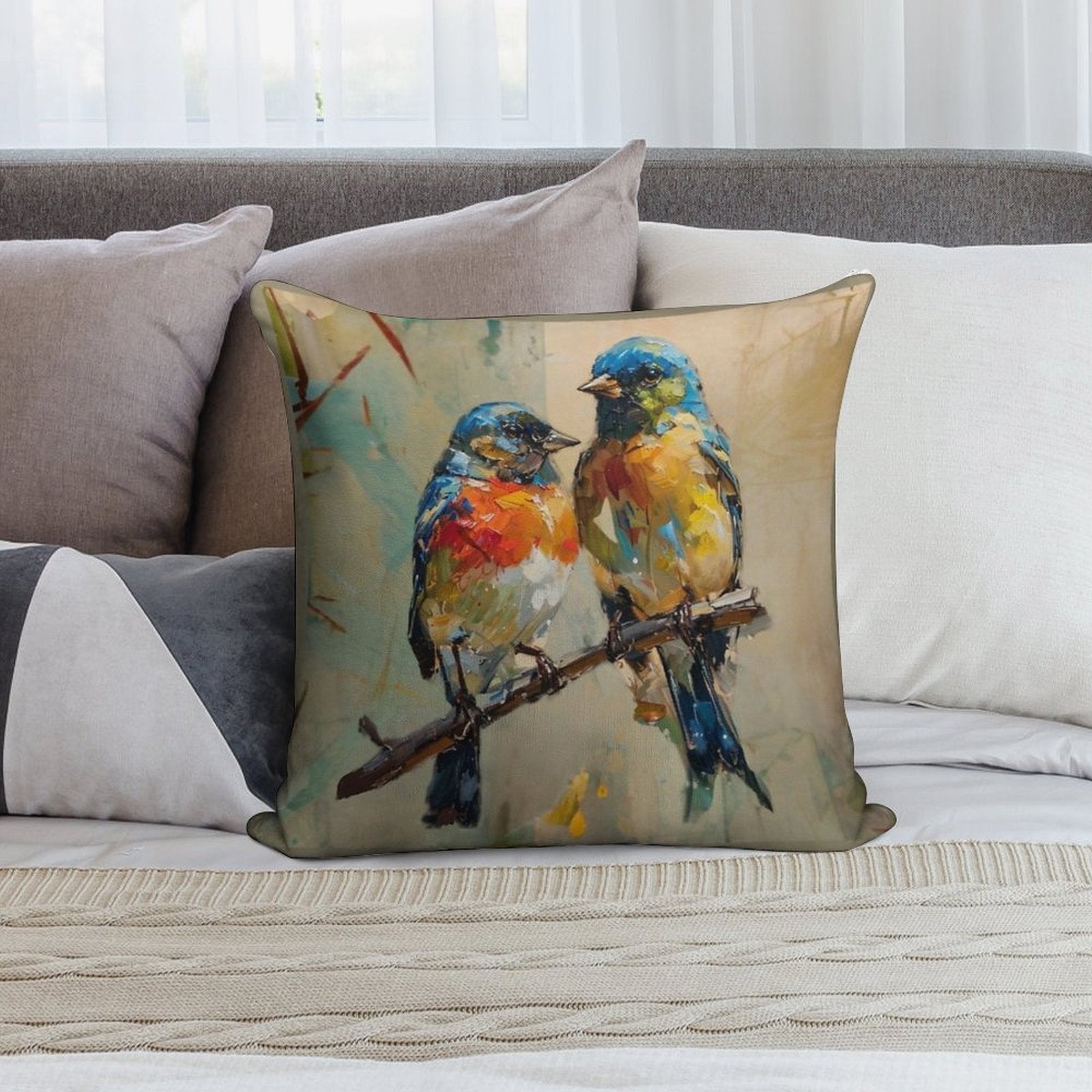 Eastern Bluebird Watercolor Soft Washable Throw Pillow