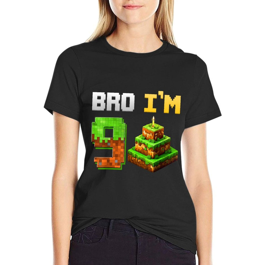 Kids Boy It's My 9th Birthday Bro Game Pixel 9 Year Old  Oversized Silhouette T-Shirt