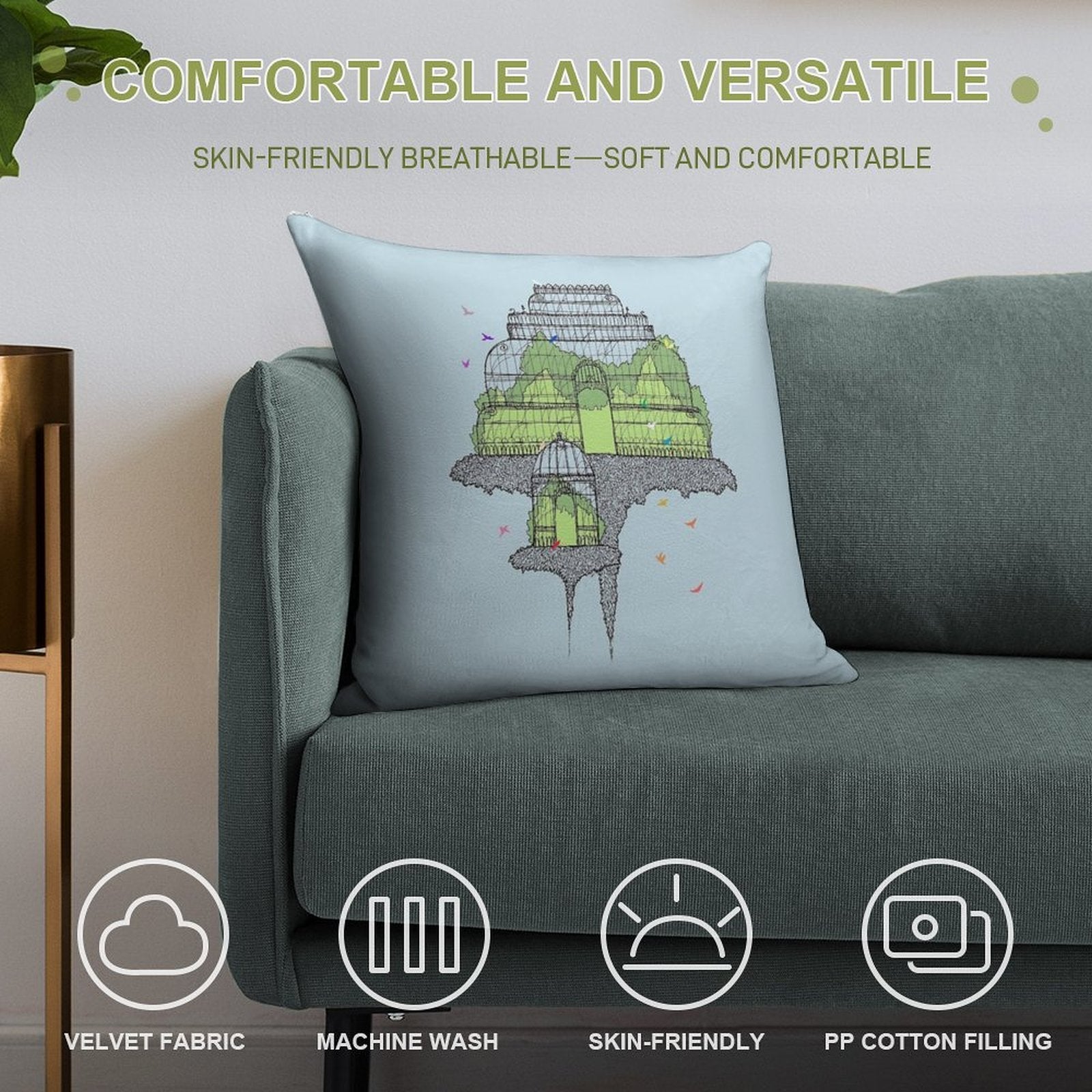 Botanical Gardens Soft Short Plush Fabric Throw Pillow