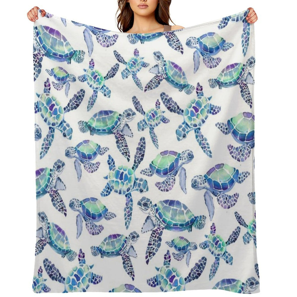 Turtles in Aqua And Blue Machine-washable Throw Blanket