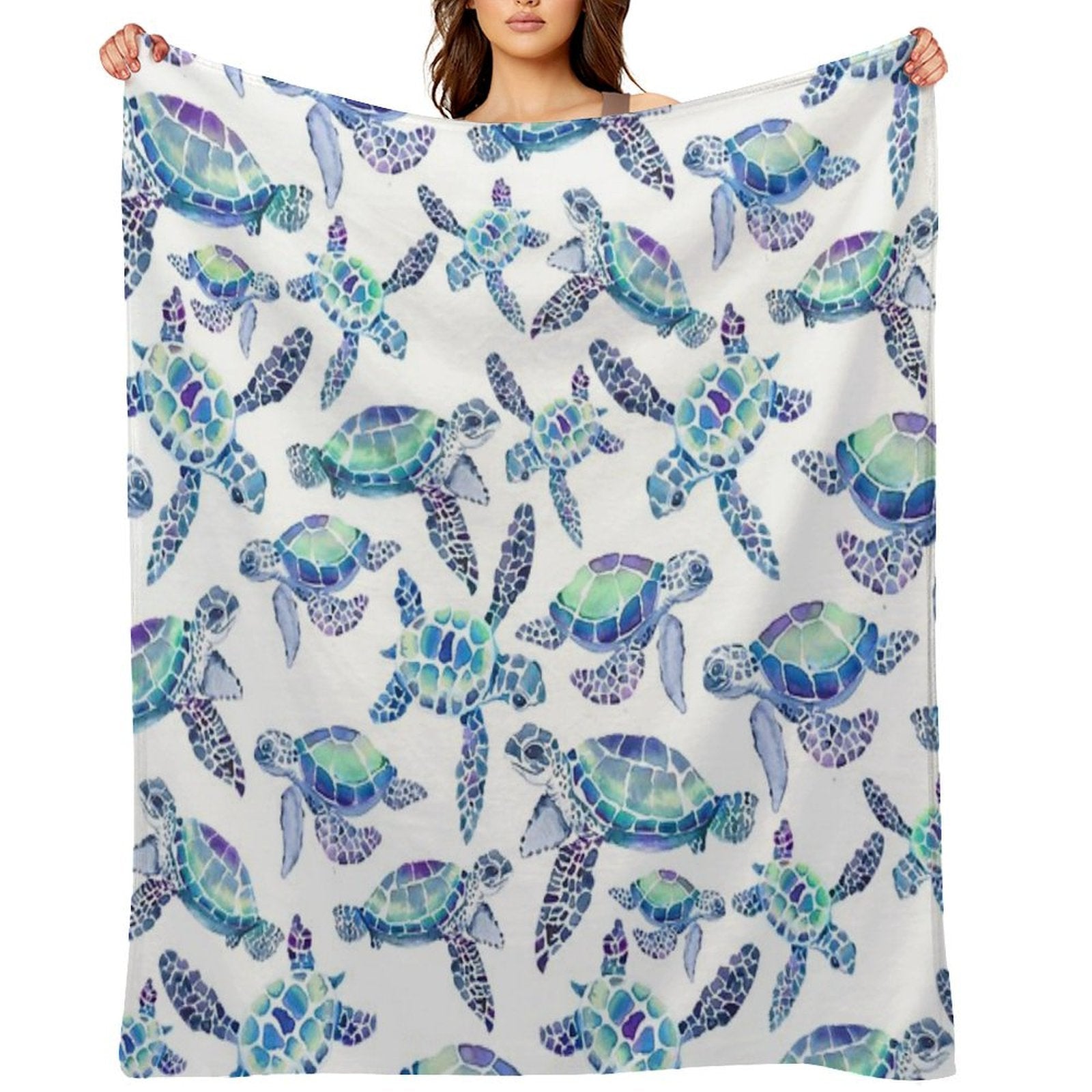 Turtles in Aqua And Blue Machine-washable Throw Blanket
