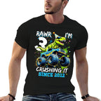 3rd Birthday Monster Truck Dinosaur Party Boys Rawr I'm 3  High-quality Stitching T-Shirt