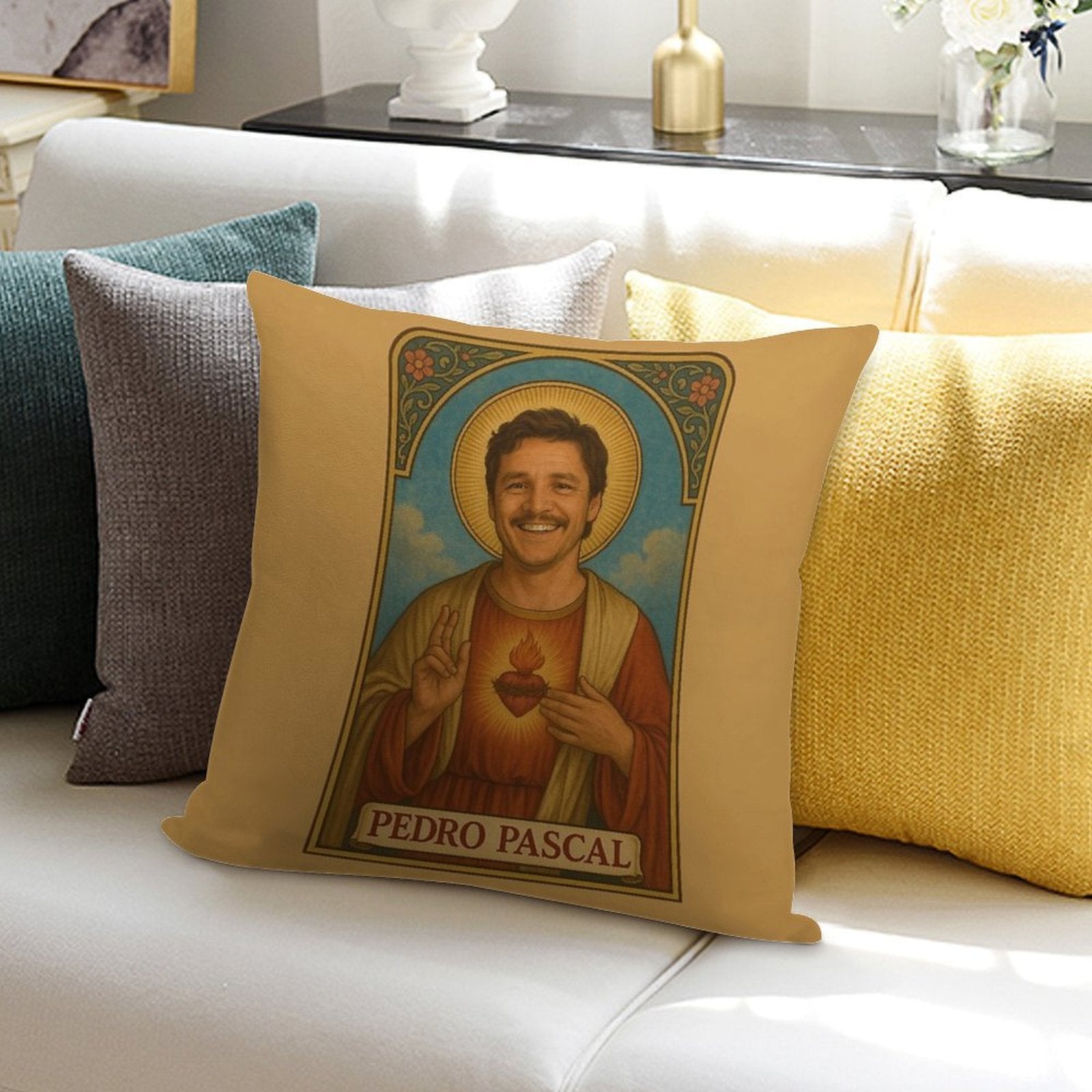 Saint Pedro Pascal – Protector of Chaotic Good Vibes Soft Hidden Zipper Throw Pillow
