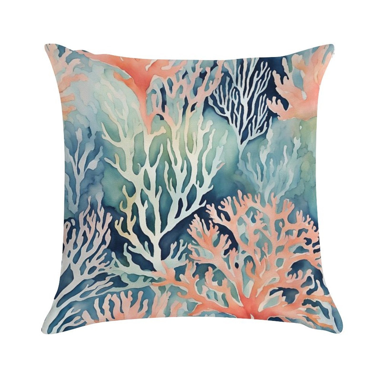 Navy Blue Teal Orange Coral Reef Beach Coastal Soft Washable Throw Pillow