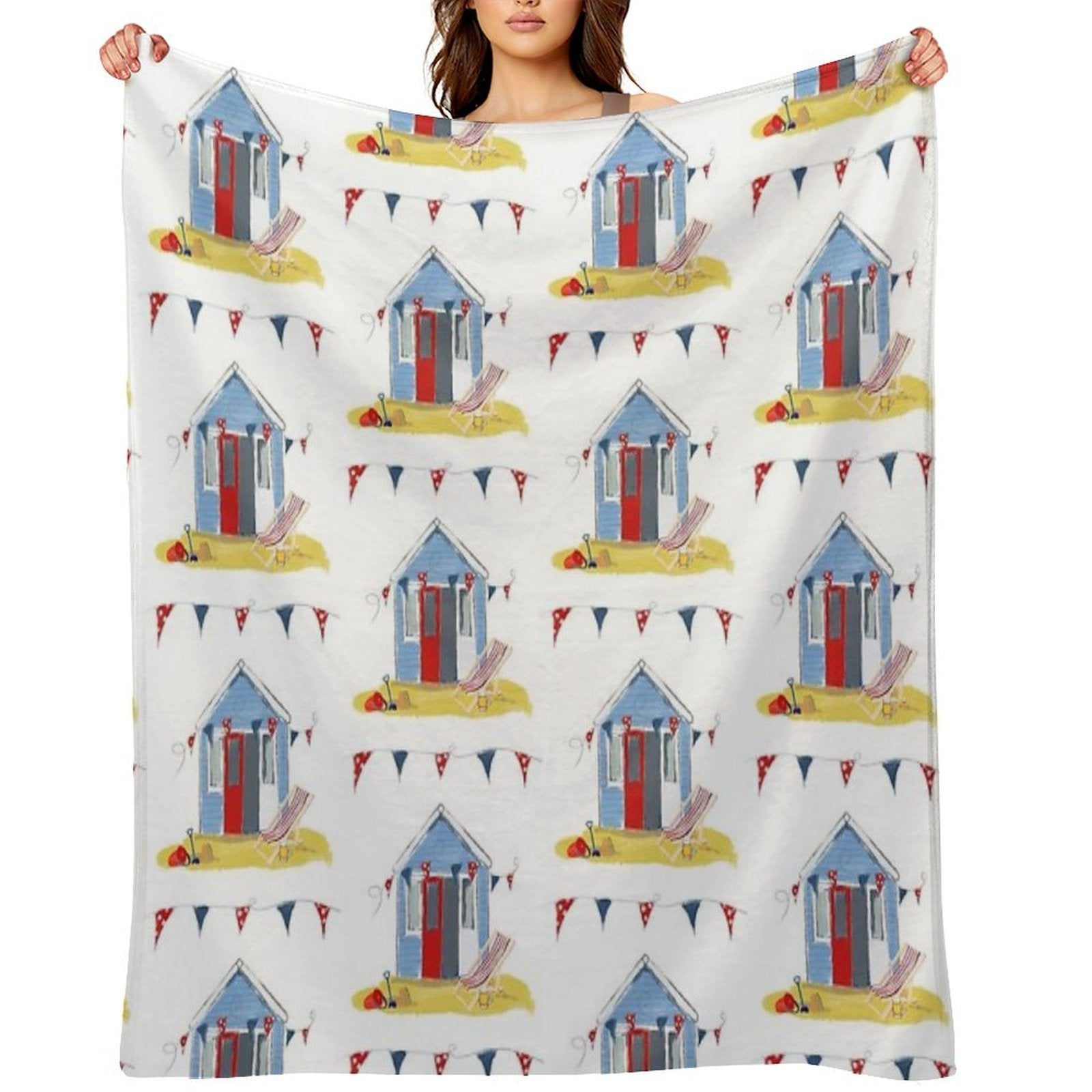 #Beach Hut Seaside Easy Care Throw Blanket