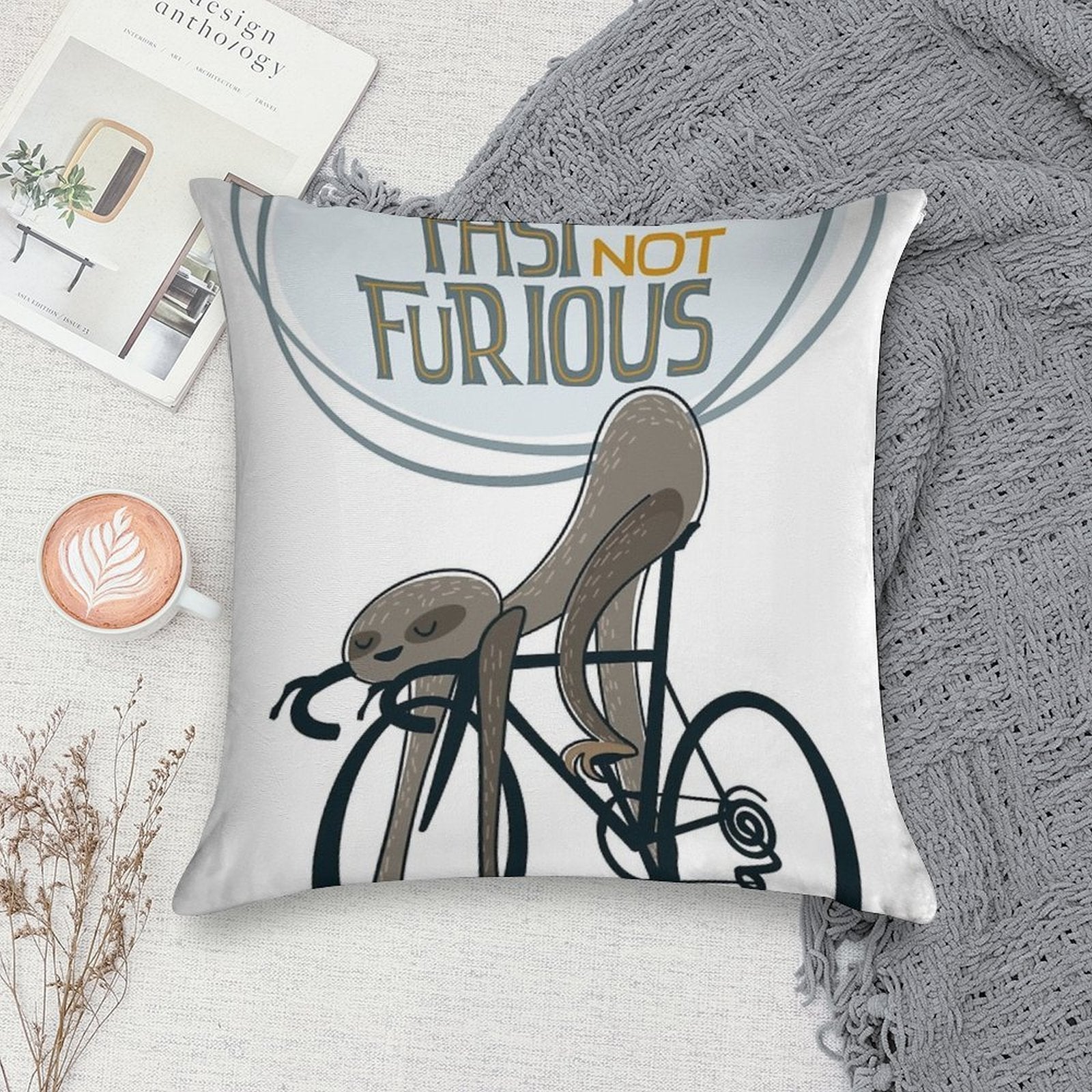 Funny Cycling Sloth Soft Style Accent Throw Pillow