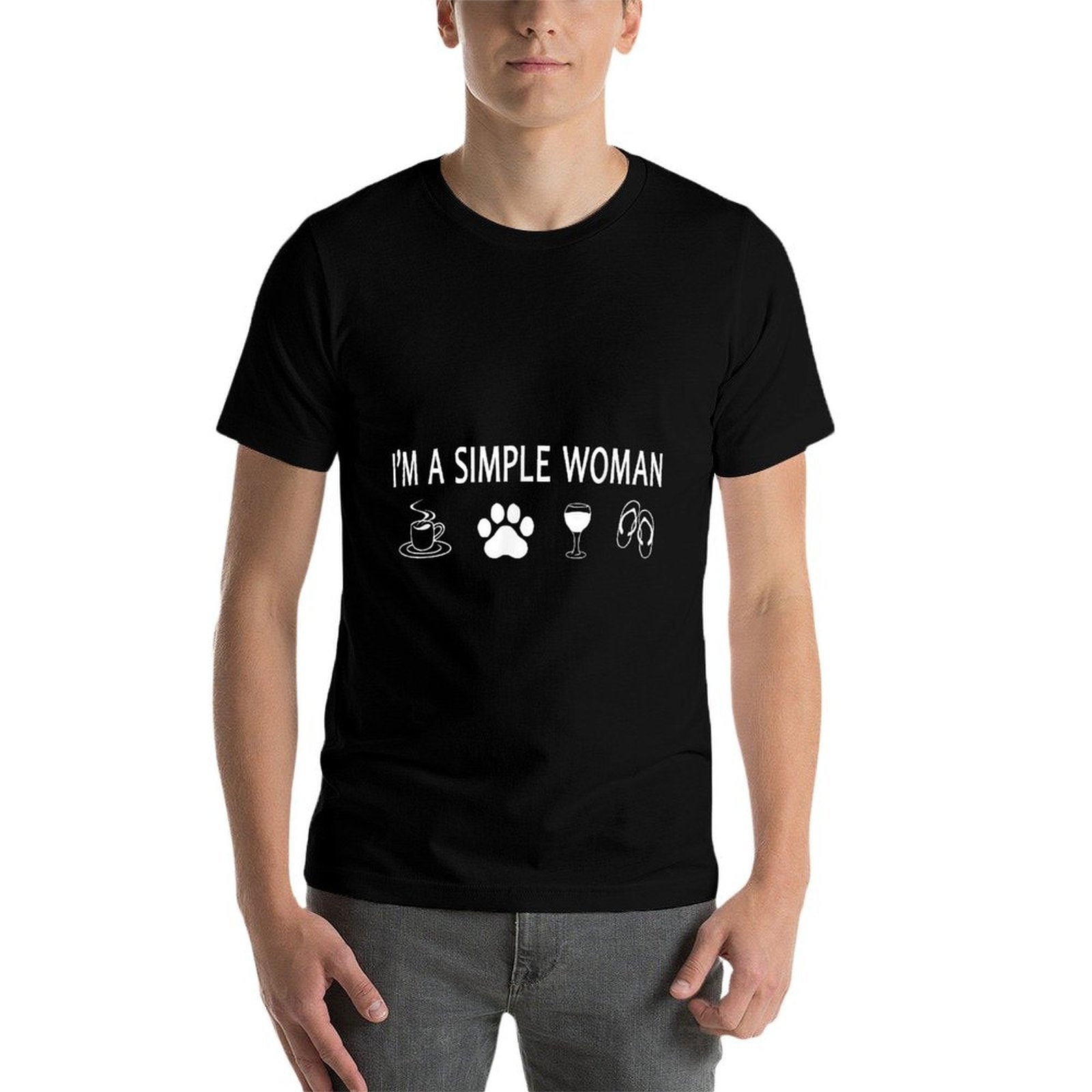 Cute Im A Simple Woman Coffee Dog Paw Wine And Flip Flops  Stretchy T-Shirt
