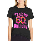 60 Year Old Birthday Flower Birthday Its My 60th Birthday  Ribbed Collar T-Shirt