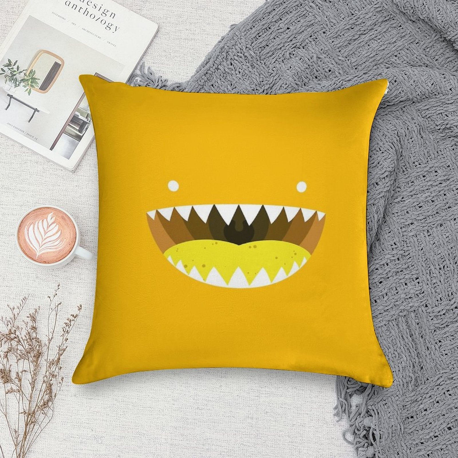 Mouth Tee Yellow Soft Hidden Zipper Throw Pillow
