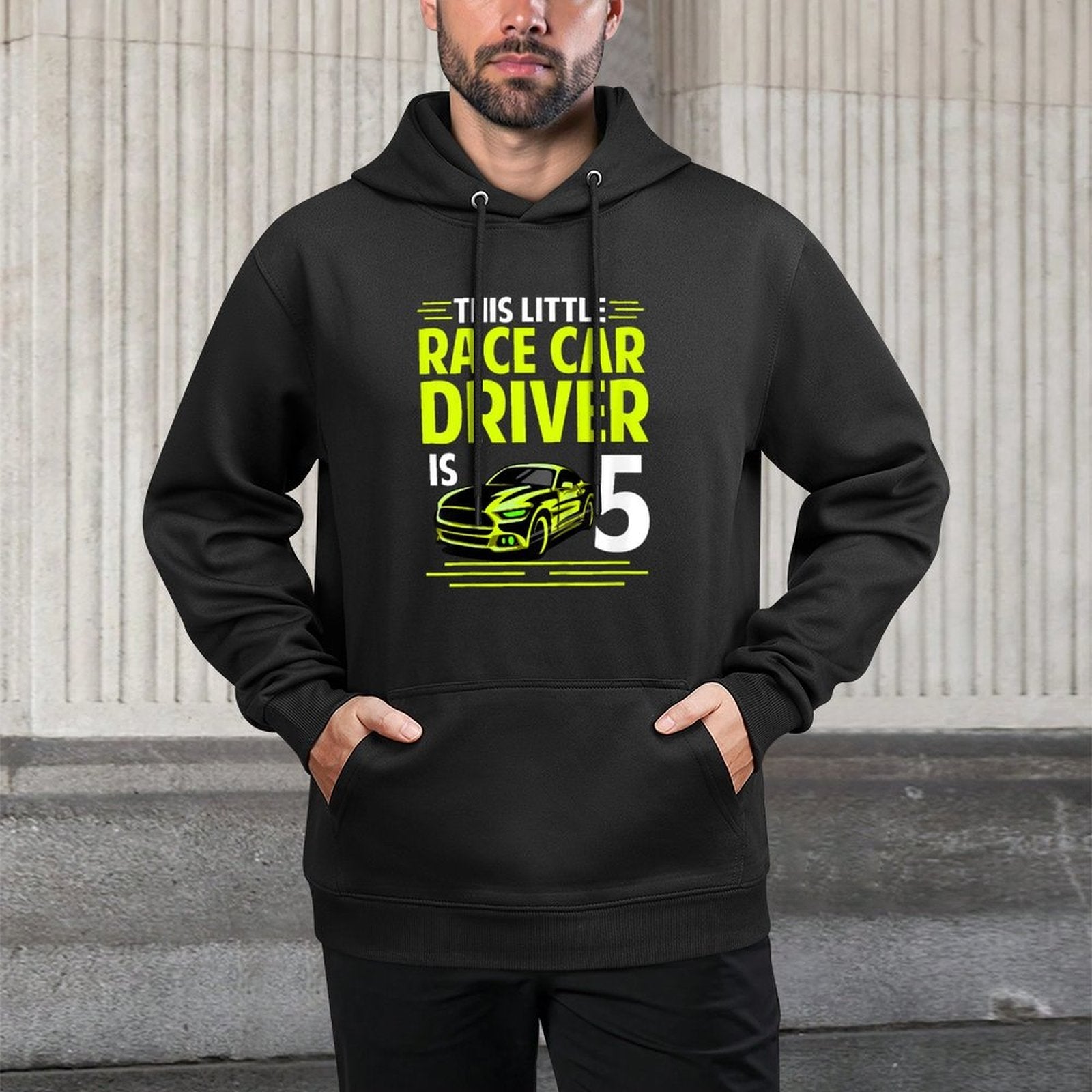 Kids Race Car 5 Years Old Birthday Kid Racing Car 5th B-Day Kangaroo Pocket Hoodie