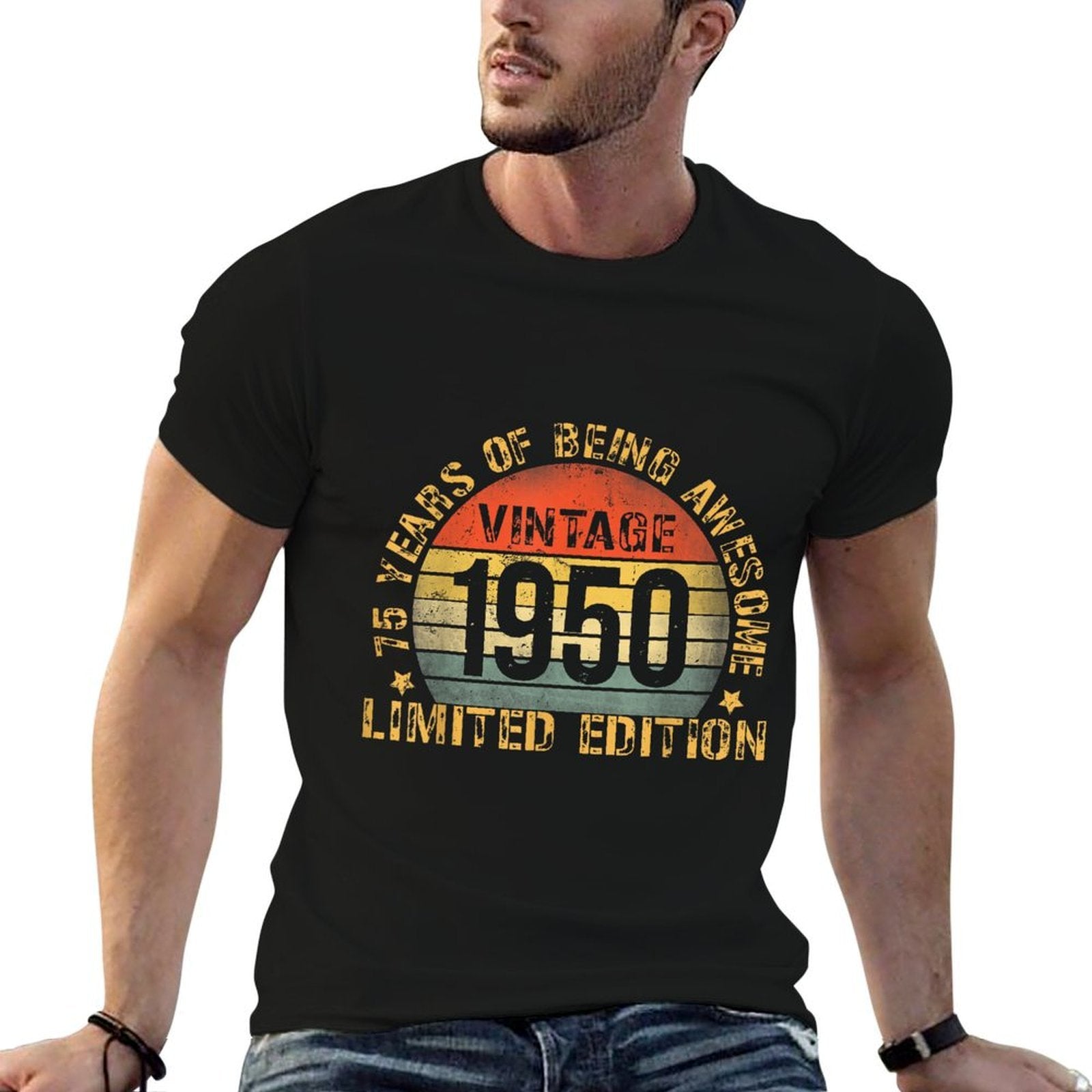 75 Year Birthday Decorations Men Gag 75yr 1950 75th Birthday  Rolled Sleeves T-Shirt