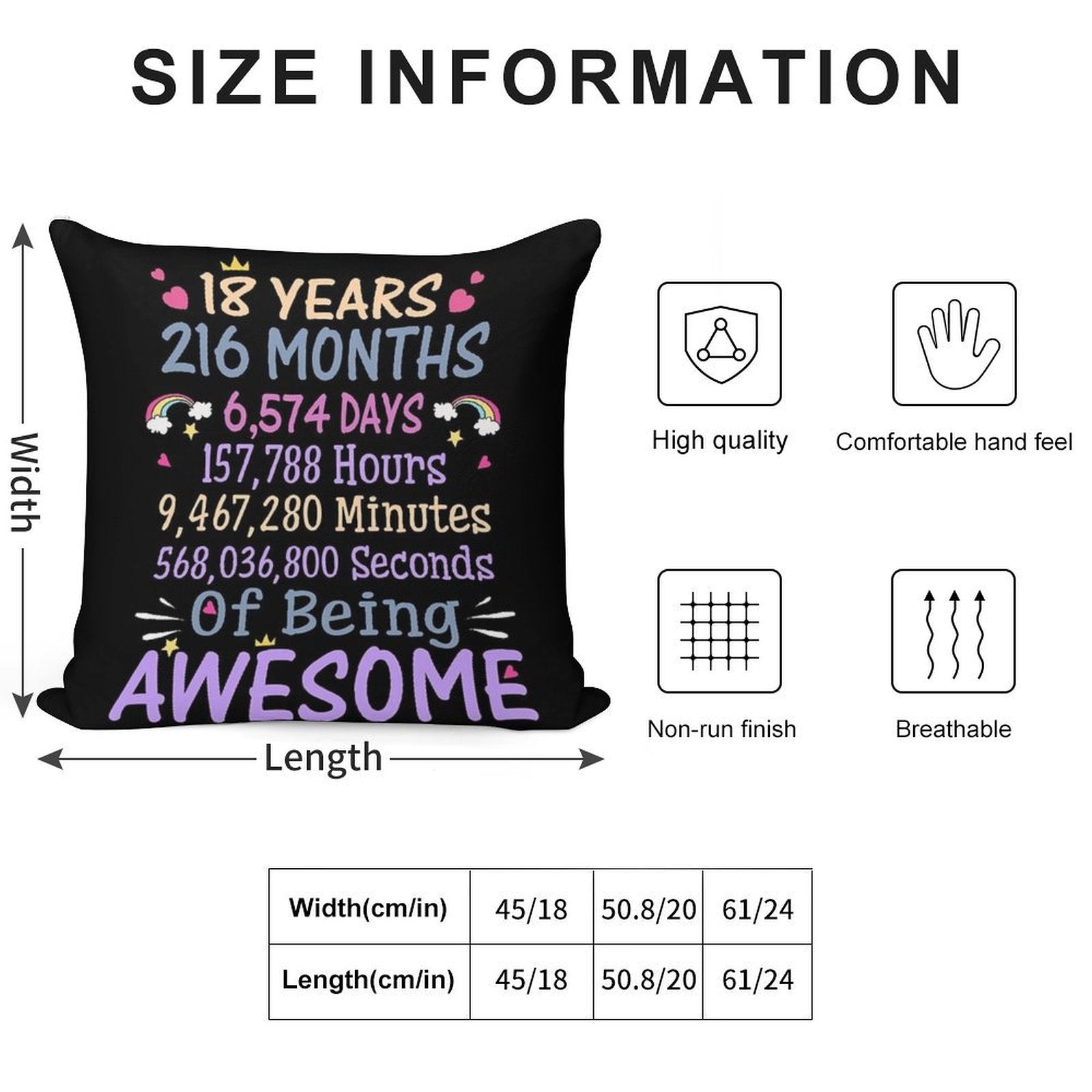 18th Birthday Gift 18 Years Old Being Awesome Soft Warmth Comfort Throw Pillow