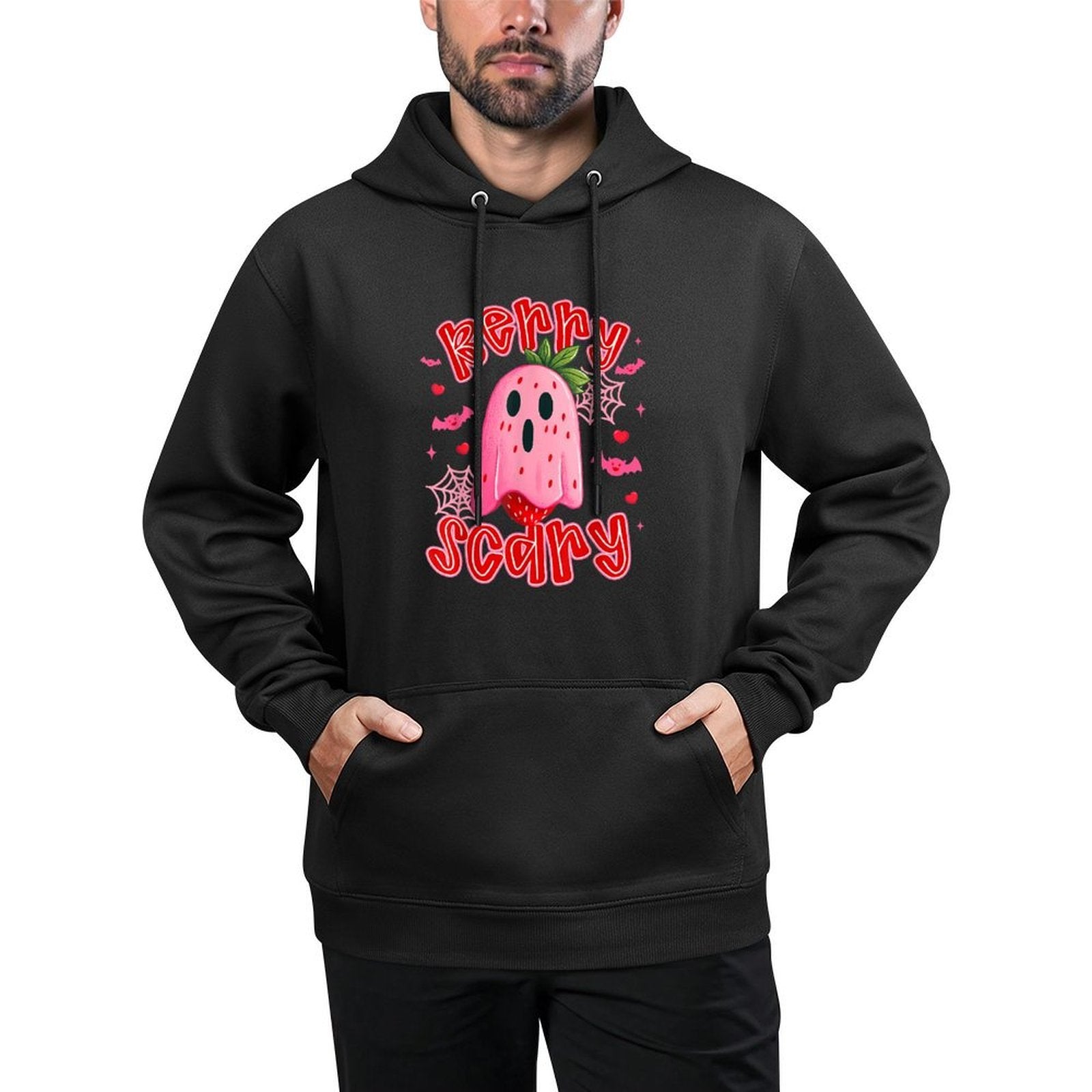 Berry Scary Cute Halloween Strawberry Ghost Cartoon Funny Casual Wear Hoodie