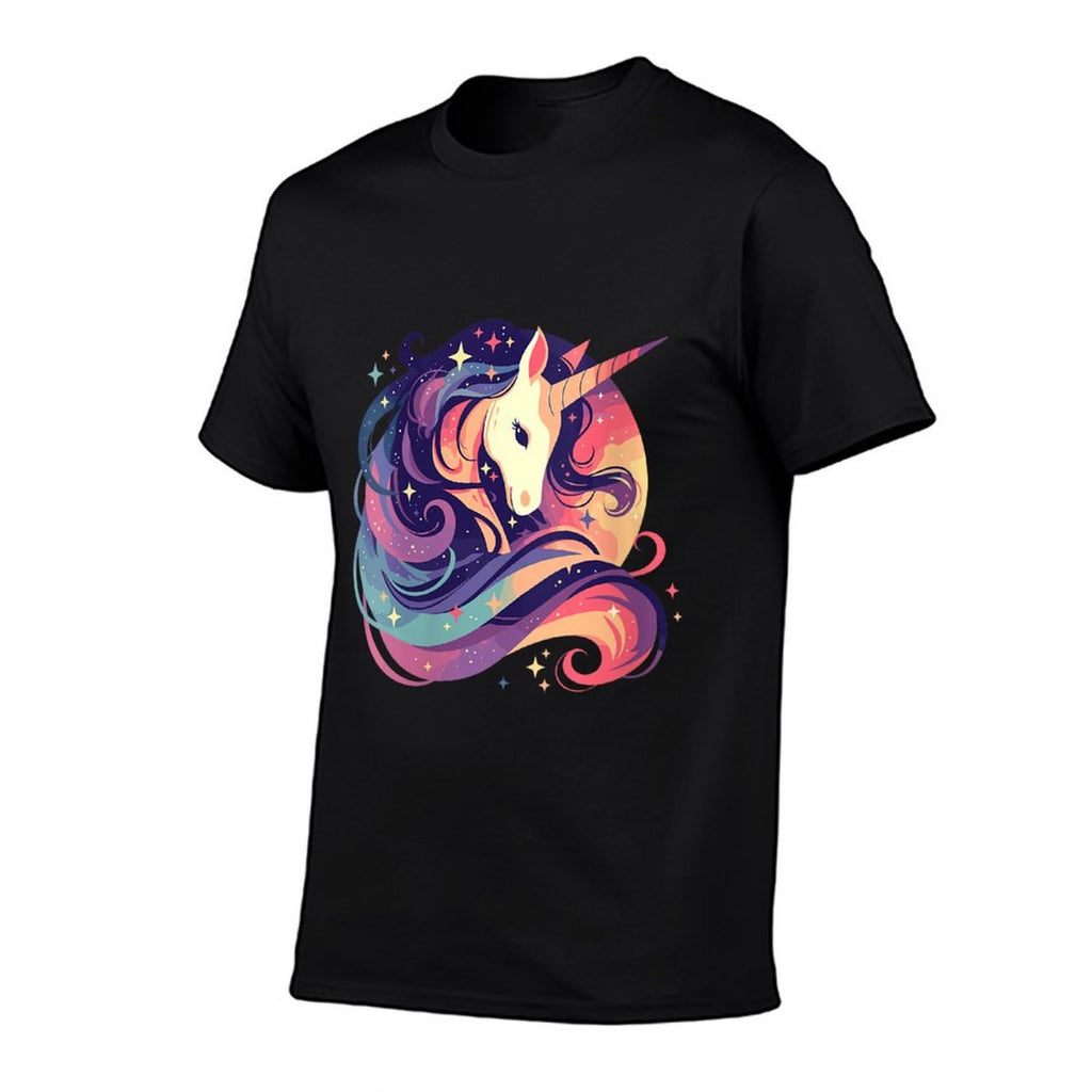 Womens Majestic Sunset Unicorn Art Mystical Creature Fantasy  Graphic-printed T-Shirt