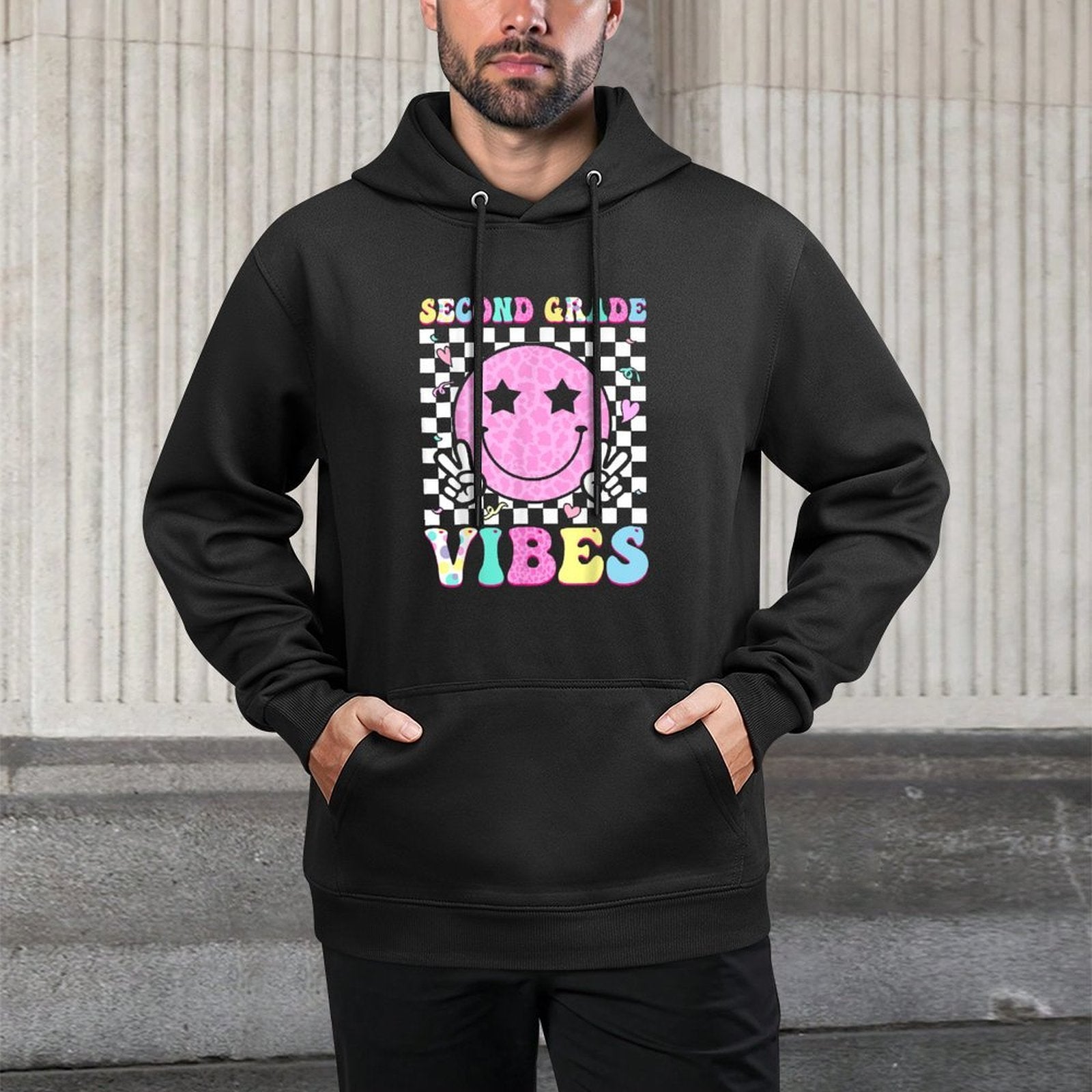 Second Grade Vibes Groovy Back to School 2nd Grade Girls Kid Colorfast Hoodie
