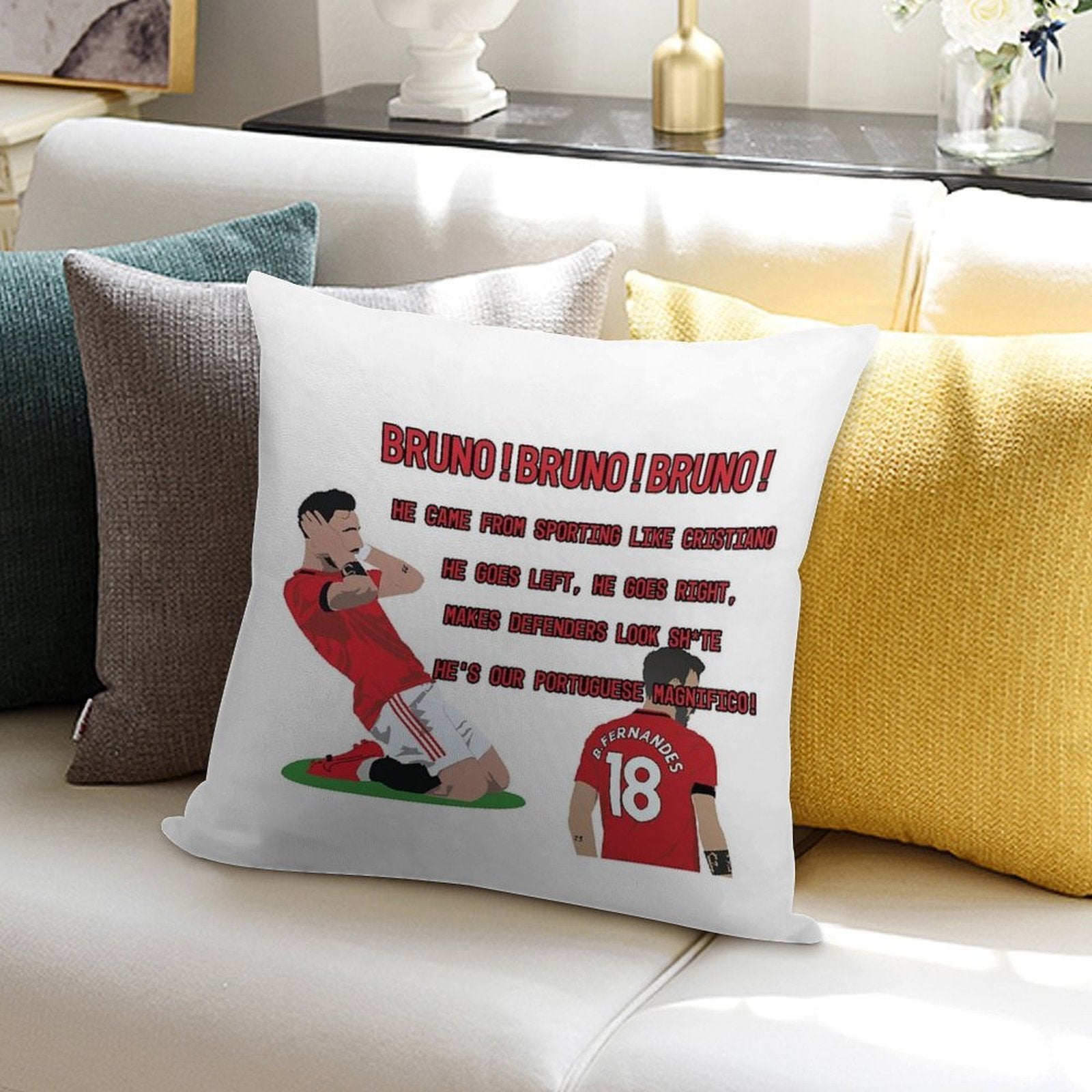 Bruno Fernandes Song Chant MUFC Soft Gift Ready Throw Pillow