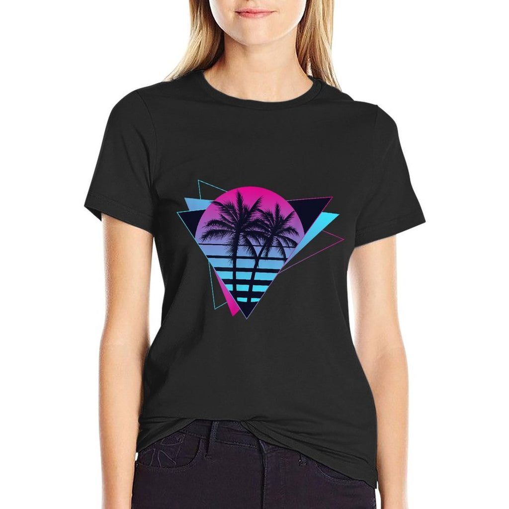 80s 90s Retro Sunset Palm Trees Vaporwave Aesthetic Art  Easy-care T-Shirt