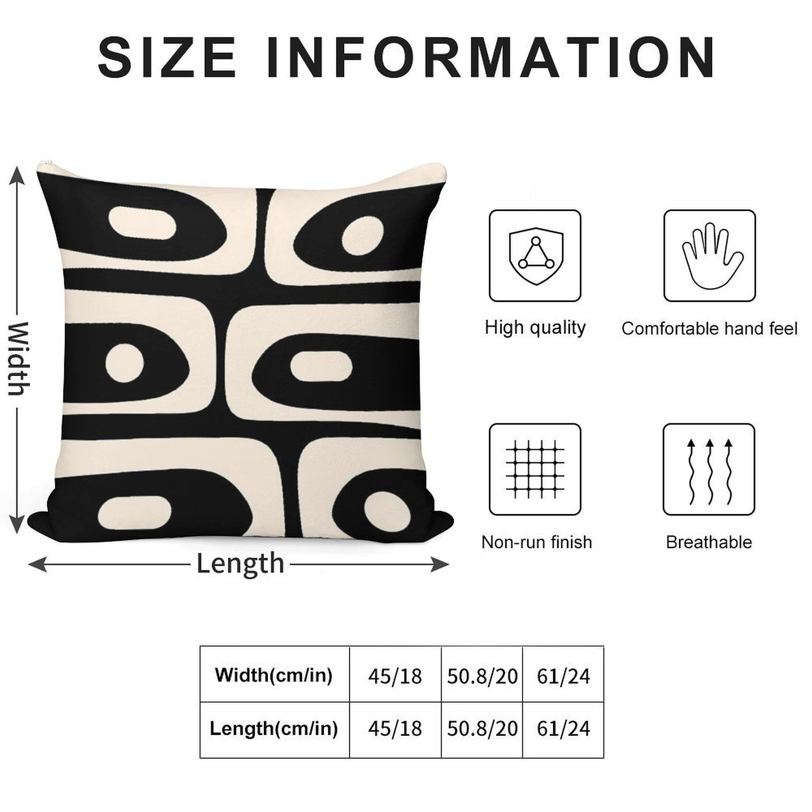 Mid Century Modern Piquet Abstract Pattern Black And Almond Cream Soft Gift Ready Throw Pillow