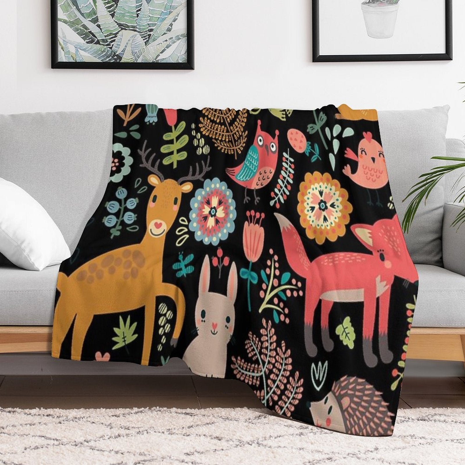 Woodland Animals Pattern Easy Care Throw Blanket