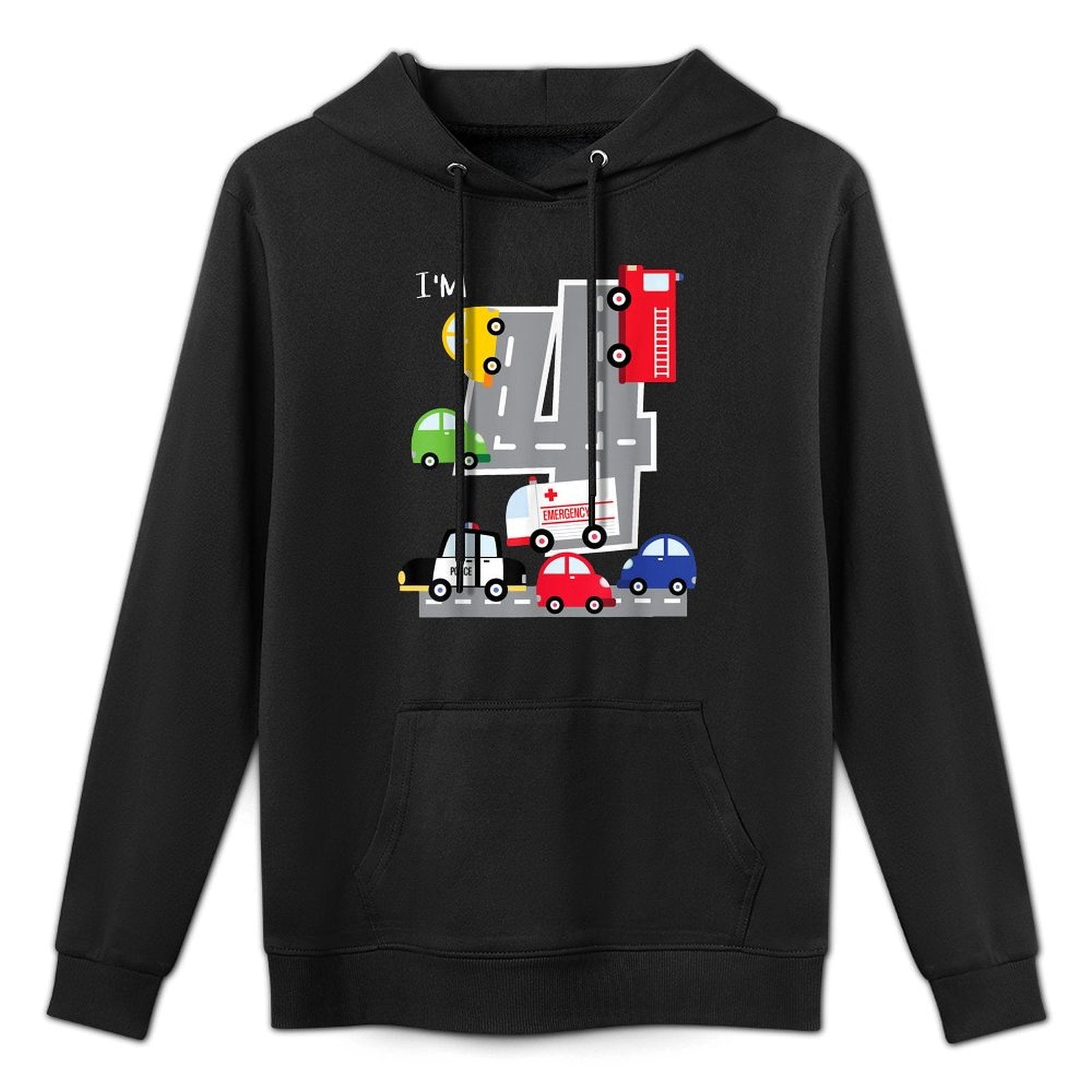 4th Birthday 4 Year Old Transportation Cars Fire Truck Customizable Surface Hoodie