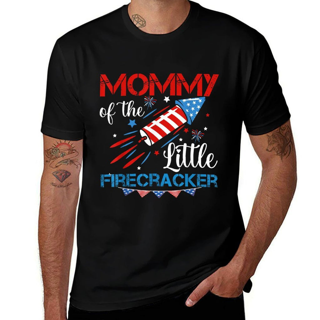 Mommy Of The Little Firecracker 4th of July Birthday Mom  Cotton T-Shirt