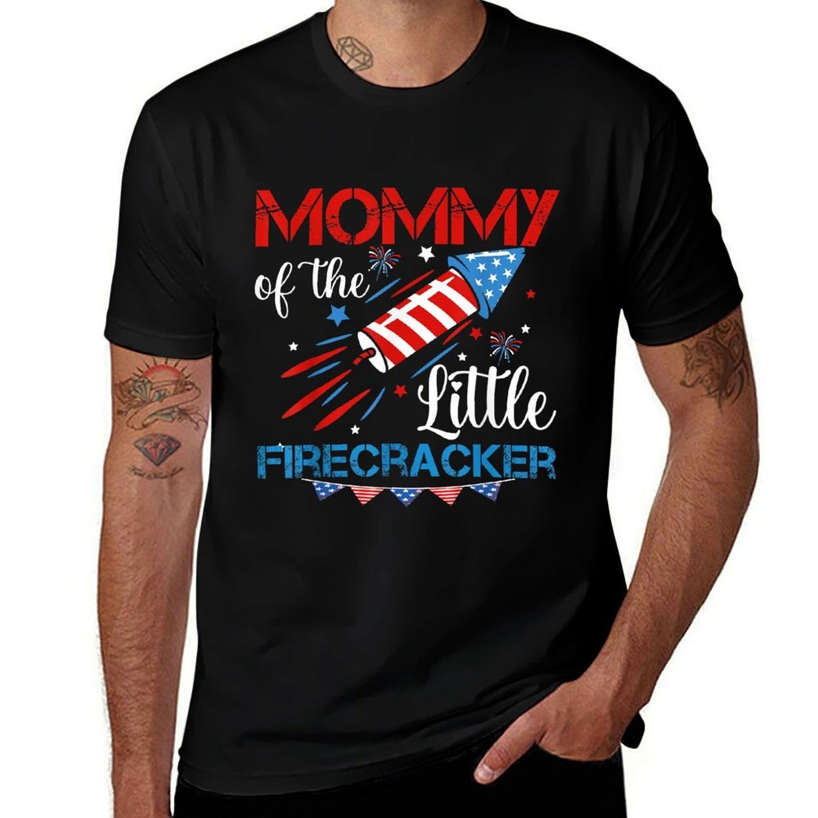 Mommy Of The Little Firecracker 4th of July Birthday Mom  Cotton T-Shirt
