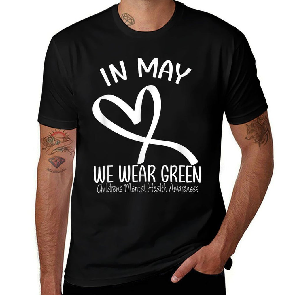 Heart In May We Wear Green Childrens Mental Health Awareness  Stretchy T-Shirt