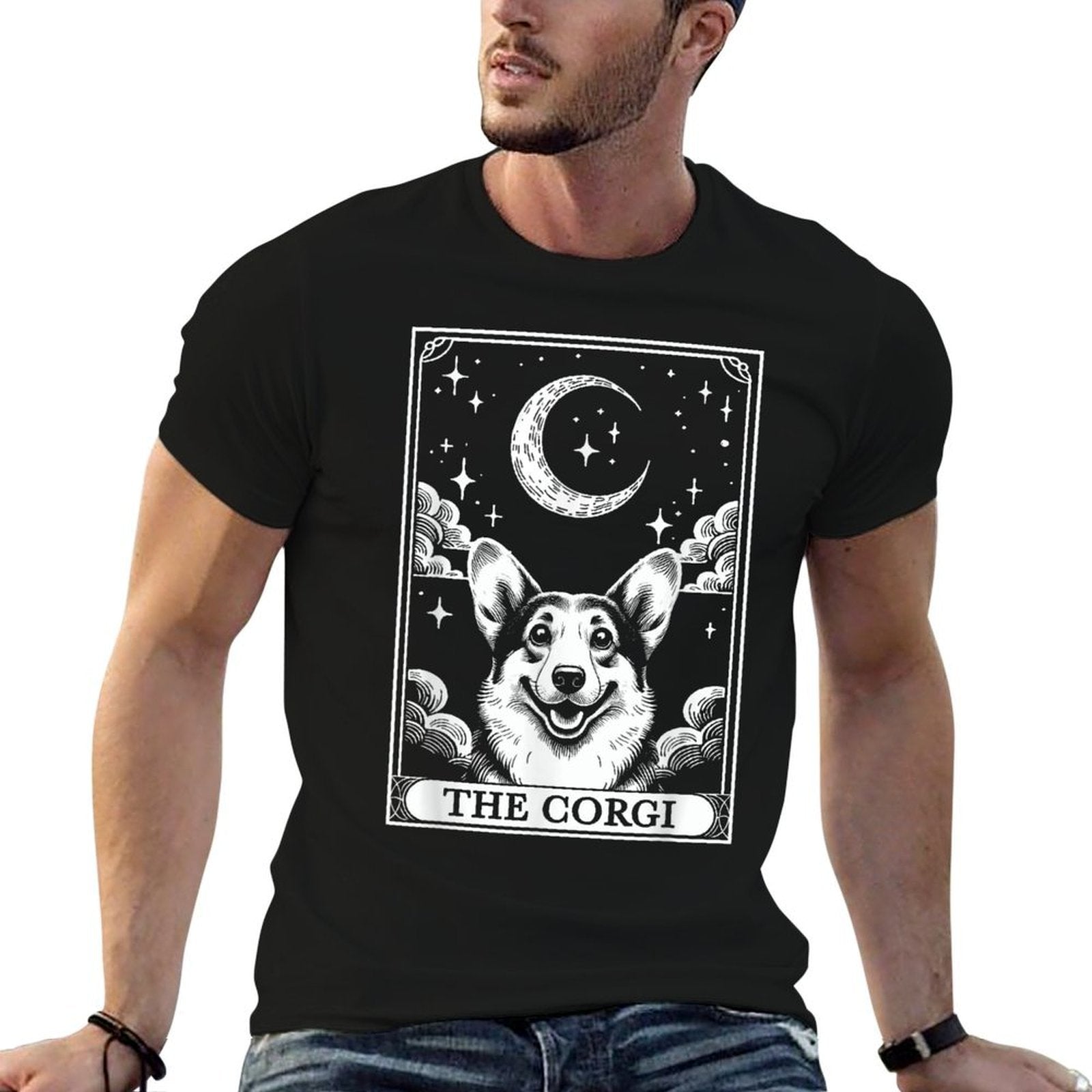 Tarot Card Vintage Crescent Moon Corgi Dog Mom  Eco-friendly Material T-Shirt