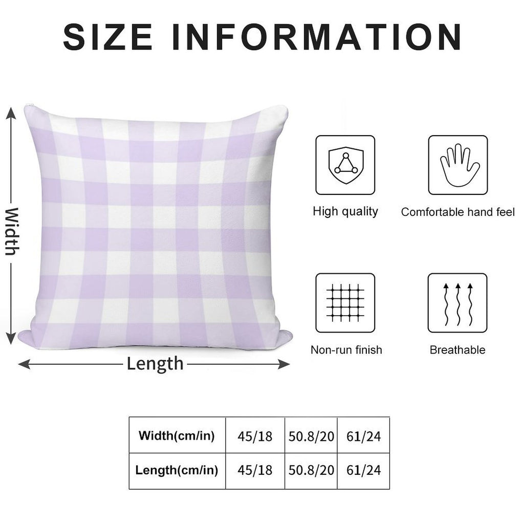 Pastel Purple Gingham Pattern (Large Wide Print) Soft Shrink-Resistant Throw Pillow
