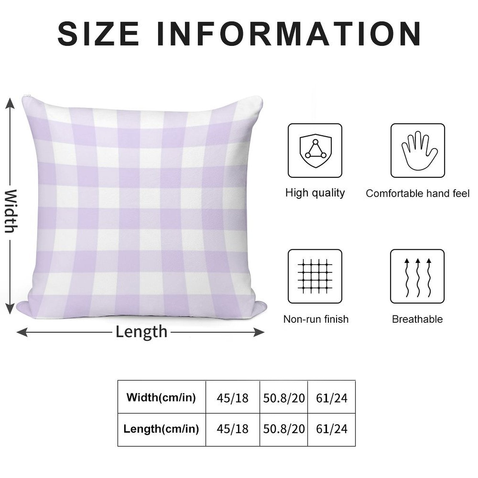 Pastel Purple Gingham Pattern (Large Wide Print) Soft Shrink-Resistant Throw Pillow