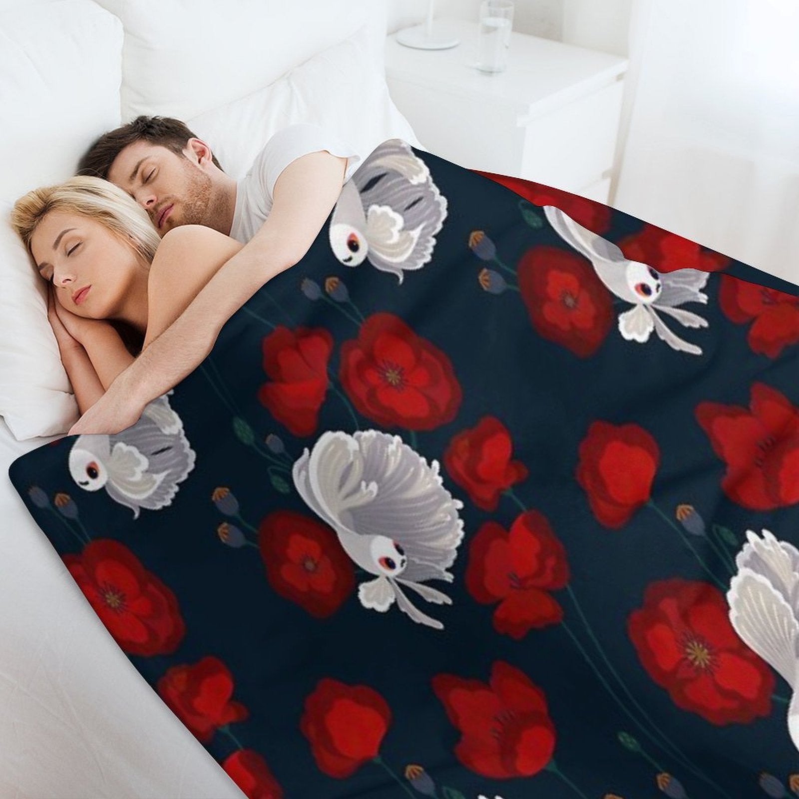 Bettas And Poppies Easy Care Throw Blanket