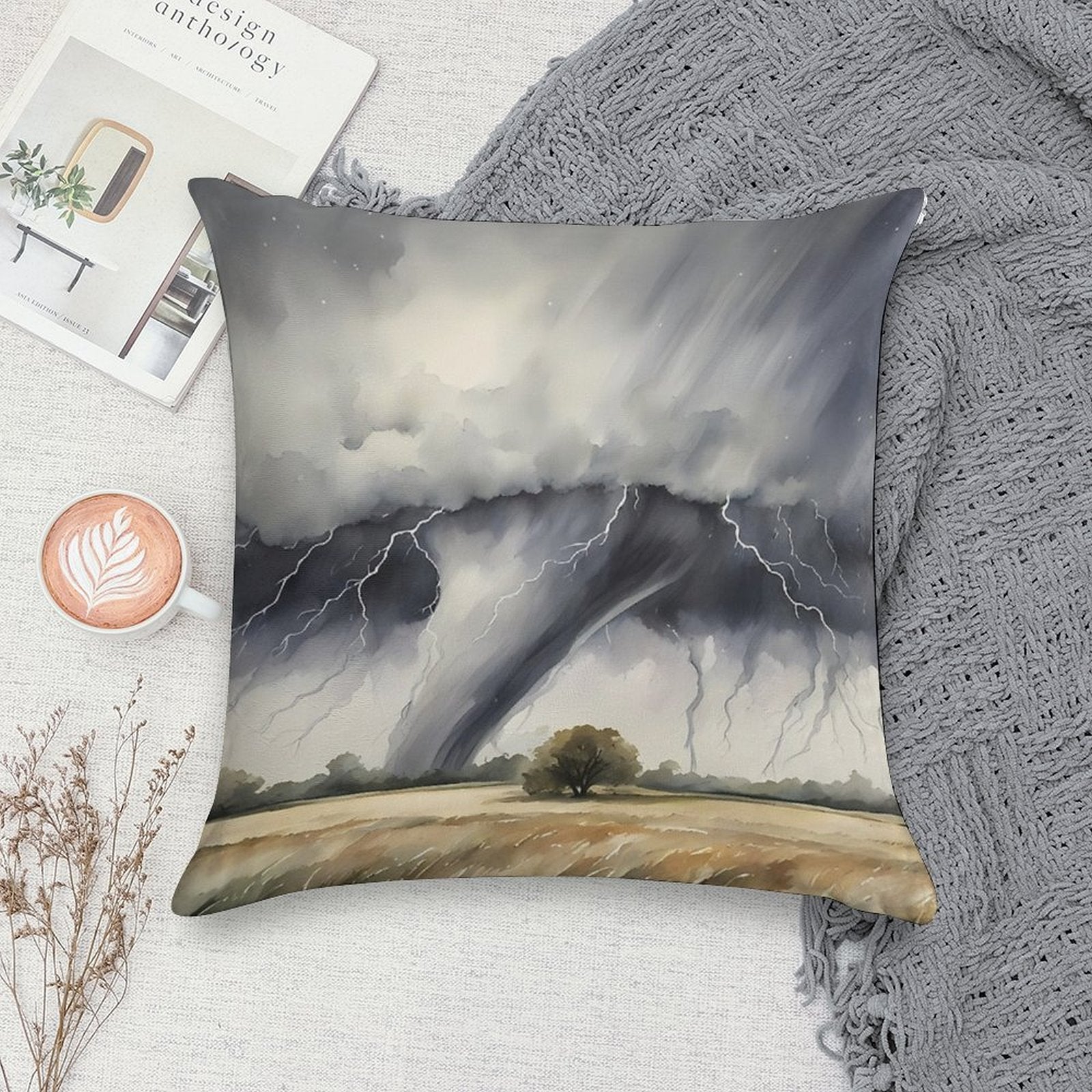 Tornado over Field Soft Multiple Sizes Throw Pillow