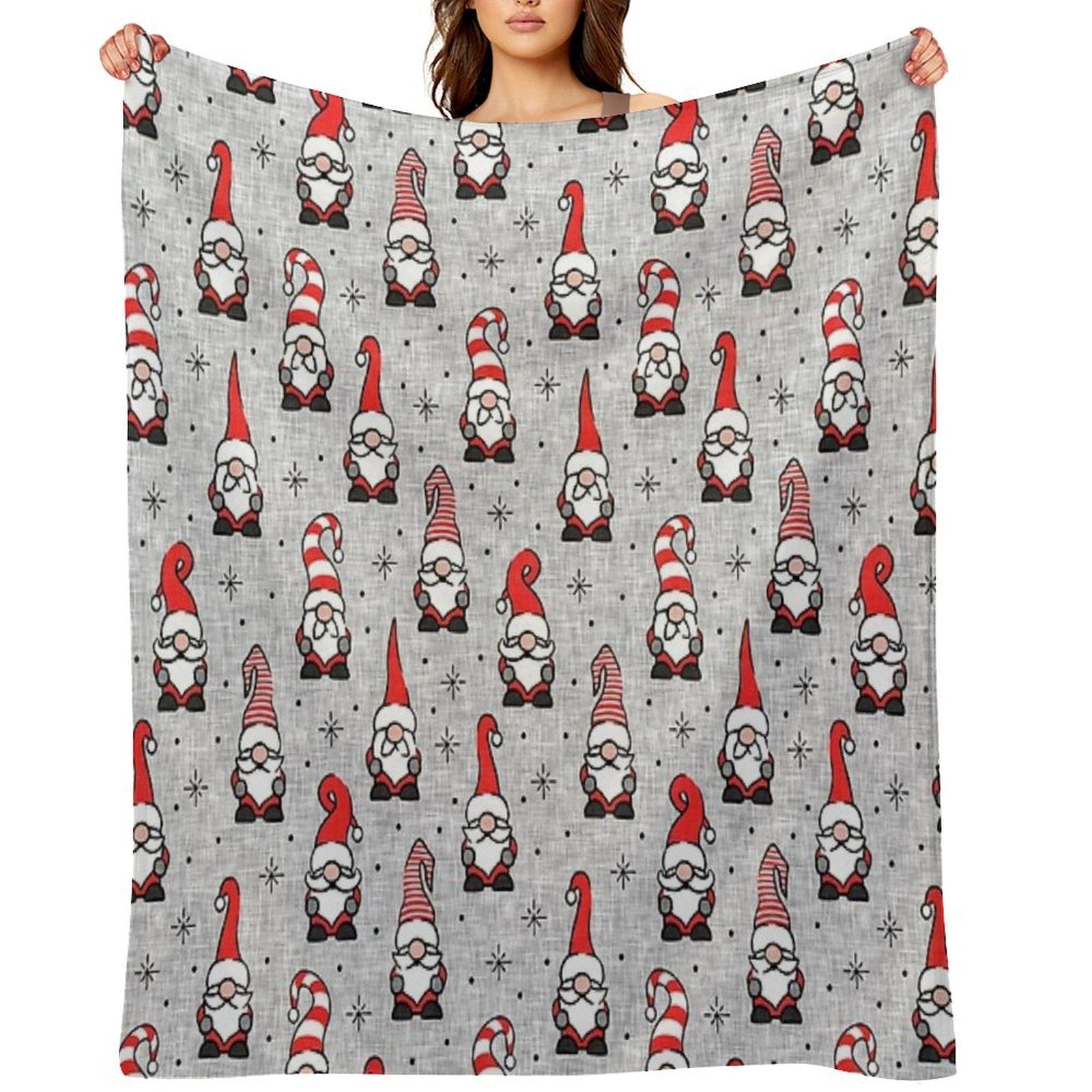 Christmas Gnomes - Grey Velvety-soft Throw Blanket