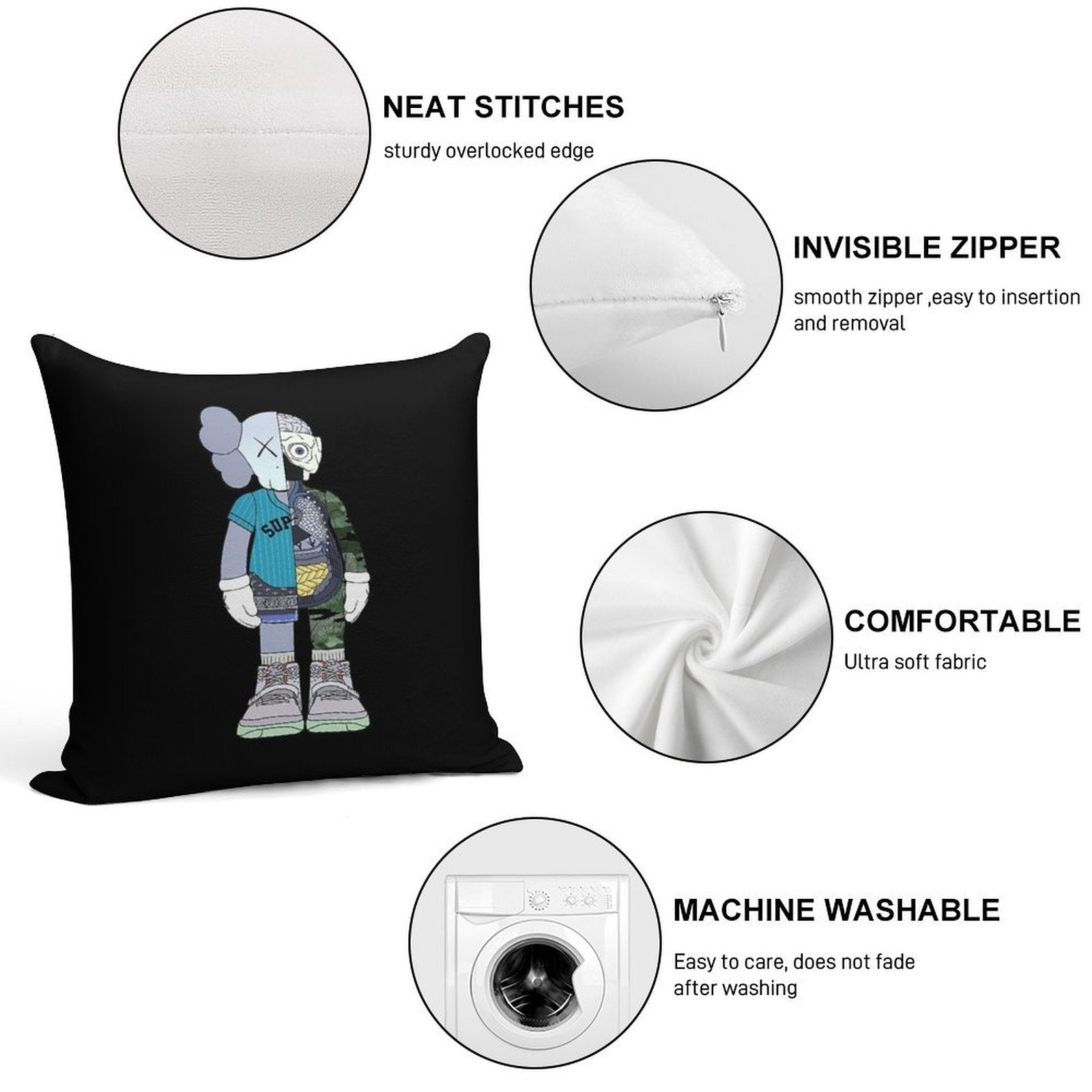 Half Robot Soft Luxury Feel Throw Pillow