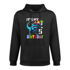 Kids 5th Birthday Boy 5yr Five 5 Year Old Dinosaur T-Rex Cotton-Polyester Blend Hoodie
