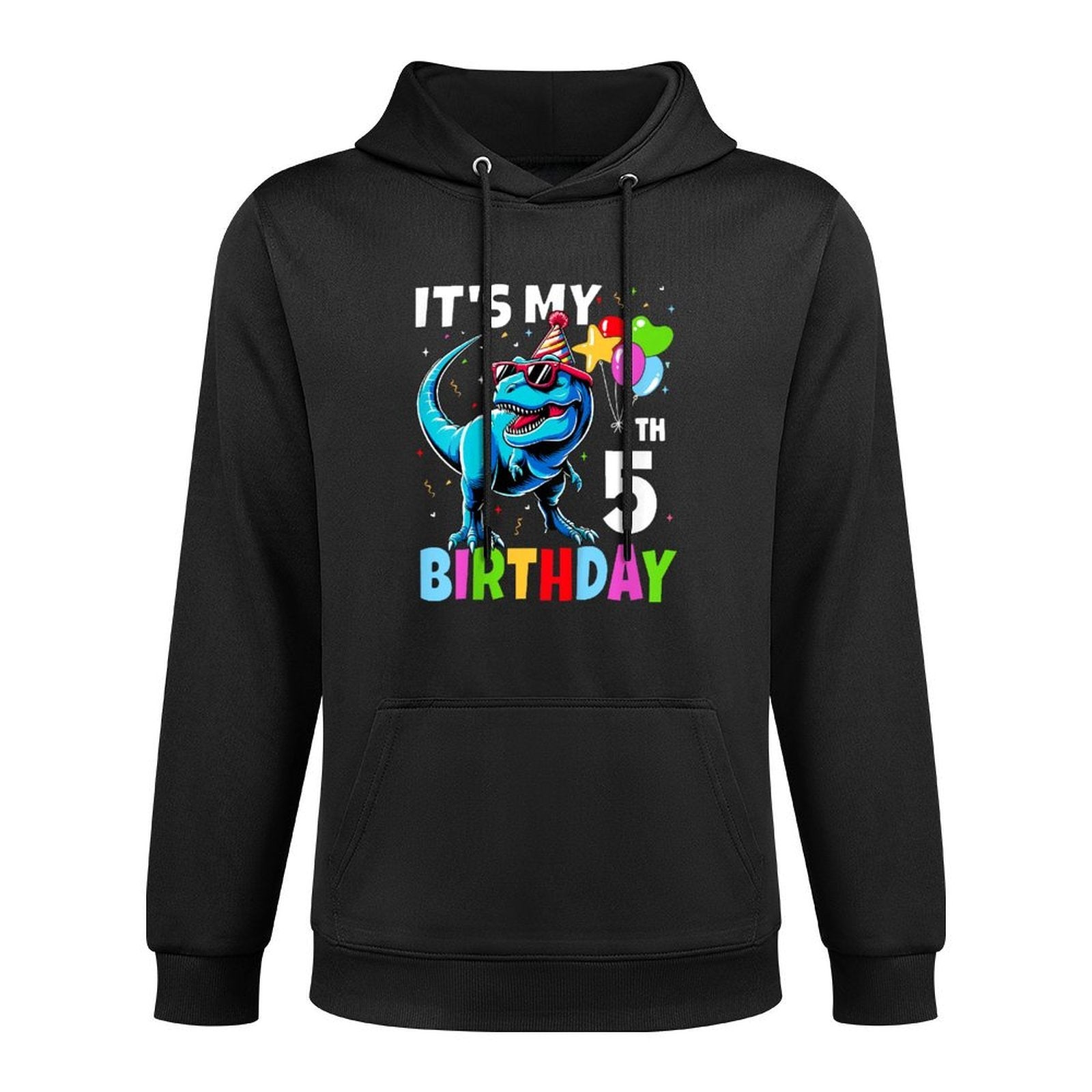 Kids 5th Birthday Boy 5yr Five 5 Year Old Dinosaur T-Rex Cotton-Polyester Blend Hoodie