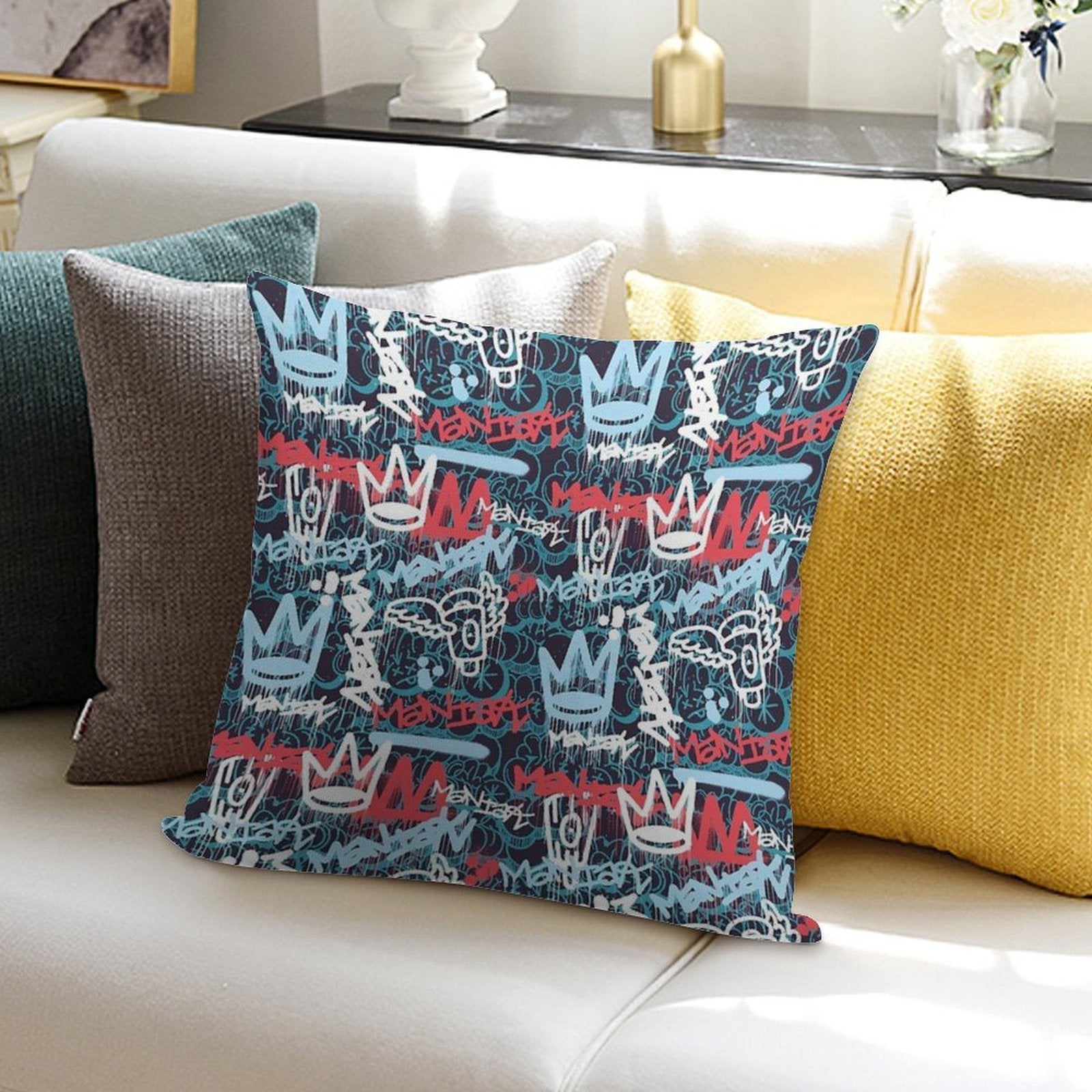 Maniak Tag & Throwie Patterned Print Soft Style Accent Throw Pillow